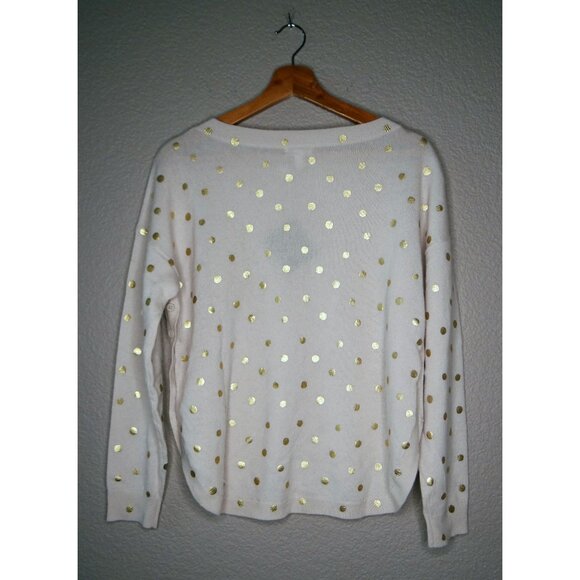 Garnet Hill Ophelia Cashmere Side Button Sweater Gold Polka Dot Size Small NWT - Picture 8 of 12